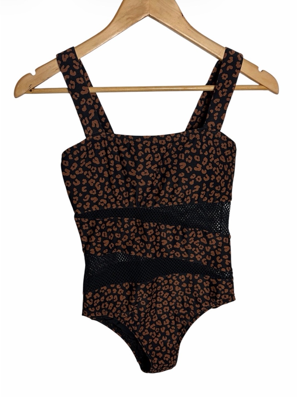 Brown & black cheetah animal print with fishnet panels one pieceswim suit size 8